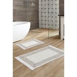 Dekoreko Dijital 2'li Banyo Paspas Takımı Trend Keçe Kaymaz Taban Saçaklı Modern Shelbi Bej