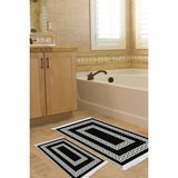Dekoreko Dijital 2'li Banyo Paspas Takımı Trend Keçe Kaymaz Taban Saçaklı Modern Starr Siyah