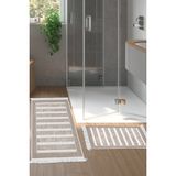Dekoreko Dijital 2'li Banyo Paspas Takımı Yıldız Deri Kaymaz Taban Saçaklı Modern Alexia Bej