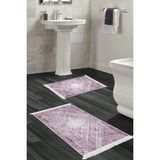 Dekoreko Dijital 2'li Banyo Paspas Takımı Yıldız Deri Kaymaz Taban Saçaklı Modern Allissa Mor