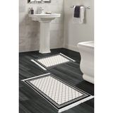 Dekoreko Dijital 2'li Banyo Paspas Takımı Yıldız Deri Kaymaz Taban Saçaklı Modern Krystalyn Krem