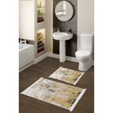 Dekoreko Dijital 2'li Banyo Paspas Takımı Yıldız Deri Kaymaz Taban Saçaklı Modern Landen Hardal