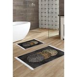 Dekoreko Dijital 2'li Banyo Paspas Takımı Yıldız Deri Kaymaz Taban Saçaklı Modern Saeran Bej Krem Mavi
