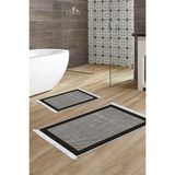 Dekoreko Dijital 2'li Banyo Paspas Takımı Yıldız Deri Kaymaz Taban Saçaklı Modern Stormy Siyah