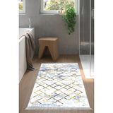 Dekoreko Dijital Banyo Halısı Trend Keçe Kaymaz Taban Saçaklı Modern Brooklyn Mavi
