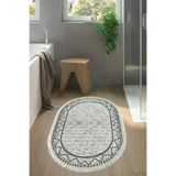 Dekoreko F5081K1-3 Kaymaz Taban Djt Banyo Halısı Trend Saçaklı Oval Iskandinav F5081 Gri