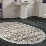 Dekoreko Kaymaz Taban Djt Banyo Halısı Trend Saçaklı Oval İskandinav F5080 Gri