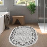 Dekoreko Kaymaz Taban Djt Banyo Halısı Trend Saçaklı Oval İskandinav F5081 Gri