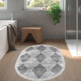 Dekoreko Kaymaz Taban Djt Banyo Halısı Trend Saçaklı Oval İskandinav F5131 Gri