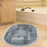 Dekoreko Kaymaz Taban Djt Banyo Halısı Trend Saçaklı Oval İskandinav F5132 Gri