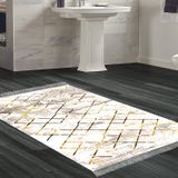 Dekoreko Kaymaz Taban Djt Banyo Halısı Yıldız Deri Saçaklı Modern M5026 Gri