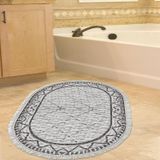 Dekoreko Kaymaz Taban Djt Banyo Halısı Yıldız Deri Saçaklı Oval İskandinav F5081 Gri