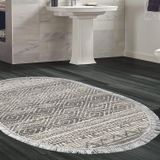 Dekoreko Kaymaz Taban Djt Banyo Halısı Yıldız Deri Saçaklı Oval İskandinav F5087 Gri