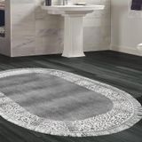 Dekoreko Kaymaz Taban Djt Banyo Halısı Yıldız Deri Saçaklı Oval Modern 1460 Gri