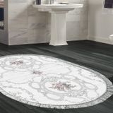 Dekoreko Kaymaz Taban Djt Banyo Halısı Yıldız Deri Saçaklı Oval Modern 1494 Gri