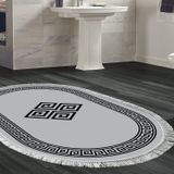 Dekoreko Kaymaz Taban Djt Banyo Halısı Yıldız Deri Saçaklı Oval Modern 656M Gri