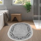 Dekoreko Kaymaz Taban Djt Banyo Halısı Yıldız Deri Saçaklı Oval Modern 691M Gri