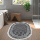 Dekoreko Kaymaz Taban Djt Banyo Halısı Yıldız Deri Saçaklı Oval Modern M5001 Gri