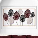 Dekorenzo Melo Metal Duvar Tablosu, Metal Çiçekli Duvar Dekorasyonu, Otel Ev Ofis Duvar Süsü - 115 X 60 CM - Altın - Kırmızı