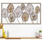 Dekorenzo Melo Metal Duvar Tablosu, Metal Çiçekli Duvar Dekorasyonu, Otel Ev Ofis Duvar Süsü - 115 X 60 CM - Gümüş - Altın