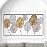 Dekorenzo Melo Metal Duvar Tablosu, Metal Çiçekli Duvar Dekorasyonu, Otel Ev Ofis Duvar Süsü - 115 X 60 CM - Siyah - Gold