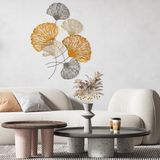Dekorenzo Myth Ginkgo Yaprak Metal Duvar Panosu, Ev Ofis Duvar Tablosu, Metal Duvar SÜSÜ,CH110-1 - 75 X 100 CM - Altın - Gri