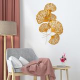 Dekorenzo Myth Modern Salon Duvar Dekorasyonu, Ev Ofis Duvar Tablosu, Dekoratif Duvar Süsleri, Ginkgo Yaprak Metal Duvar Süsü, CH110-2 - 75 X 100 CM - Gold