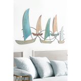 DEKORENZO Yelkenli Metal Duvar Süsü 110x50 cm Petrol Yeşili El Yapımı Salon