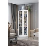 DEKOREX Beyaz Cam Kapaklı Kitaplık-Modern Çok Raflı Salon, Çalışma Odası Vitrin Kitaplığı