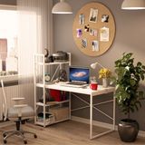 Dekorex CLM108 Beyaz Metal Kitaplıklı Çalışma Masası - 125X120X60