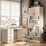 Dekorex Dolaplı Beyaz Çalışma Masası 5 Çekmeceli Modern Tasarım Suntalam Malzeme ile - 140 cm