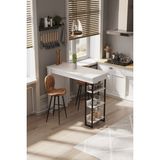 Dekorfim DF01103B Amsterdam Raflı Yüksek Bar Masası Mutfak Yemek Masası - Beyaz - 120 x 50