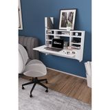 Dekorfim DF01104CM Duvara Monte Katlanır Çalışma Masası – Raflı Duvar Masası, Minimal Tasarım - Beyaz - 64*90