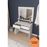Dekorfim DF02108B LED Işıklı Aynalı Holywood Makyaj Masası, Bölmeli Çekmeceli Organizer Kozmetik Masası - Beyaz