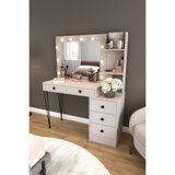 DEKORFİM DF02121 LED Işıklı Aynalı Kumtaşı Makyaj Masası Raflı Çekmeceli Hollywood Model Makyaj Organizer