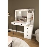 Dekorfim DF02121 LED Işıklı Aynalı Makyaj Masası Raflı Çekmeceli Beyaz Hollywood Model Makyaj Organizer - Gri