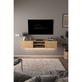 DEKORFİM DF17102 LED Işıklı Duvara Monte Safir Meşe TV Ünitesi, 2 Kapaklı Dolaplı Dekoratif, Raflı, Modern