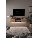 Dekorfim Df17102 Led Işıklı Duvara Monte Tv Ünitesi, 2 Kapaklı Dolaplı, Raflı 150 Cm Tv Alt Ünitesi Atlantik Çam Beyaz