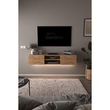 Dekorfim DF17102 LED Işıklı Duvara Monte Tv Ünitesi, 2 Kapaklı Dolaplı, Raflı 150 cm Tv Alt Ünitesi Atlantik Çam