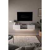 Dekorfim DF17102 LED Işıklı Duvara Monte Tv Ünitesi, 2 Kapaklı Dolaplı, Raflı 150 cm Tv Alt Ünitesi Beyaz