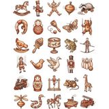 Dekorif 30 Adet Nostaljik Ahşap Oyuncak Sticker Seti - Defter, Ajanda, Laptop Için