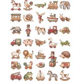 Dekorif 30 Adet Nostaljik Ahşap Oyuncak Sticker Seti - Laptop Defter Ajanda