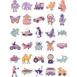 Dekorif 30 Adet Retro Kurmalı Teneke Oyuncak Sticker Seti - Laptop ve Defter Için