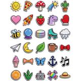 Dekorif 30 Adet Yama Efektli Sevimli Obje Sticker Seti - Laptop Telefon Defter Için