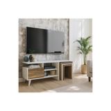 Dekorister Nature Zigon Sehpalı Tv Ünitesi/Düşer Kapaklı Raflı Tv Sehpası - Beyaz Ceviz