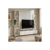 Dekorister Tulip Beyaz Kitaplıklı TV Ünitesi / Modern Raflı ve Kapaklı Salon Ünitesi