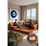 Dekoro Maxis 300X200 Turuncu Fitilli Kadife Modüler Yer Kanepesi Oyun TV Koltuğu 50 Dns Bondex Yıkanabilir Fermuarlı Kılıf Genç Odası L Köşe Minder Takımı Sünger Yatak