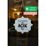 Dekorobi Ahşap Dekoratif Kesim Açık-Kapalı Yazısı - Beyaz