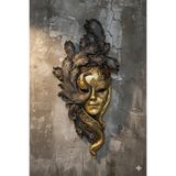 Dekoromi Büyük Dekoratif Maske Duvar Heykeli 53x26cm El Boyaması Ev Dekorasyon Tablo