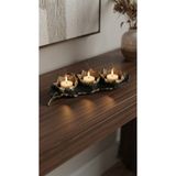 Dekoromi El Boyaması Dekoratif Yaprak İçinde 3'lü Lotus Mumluk 42 x 18 cm Dekoratif Salon Objesi